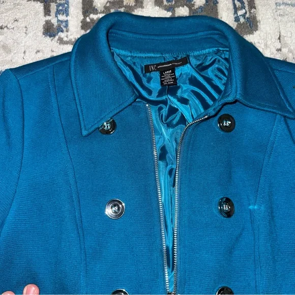 INC International Concepts Women's Blue Double-Breasted Coat